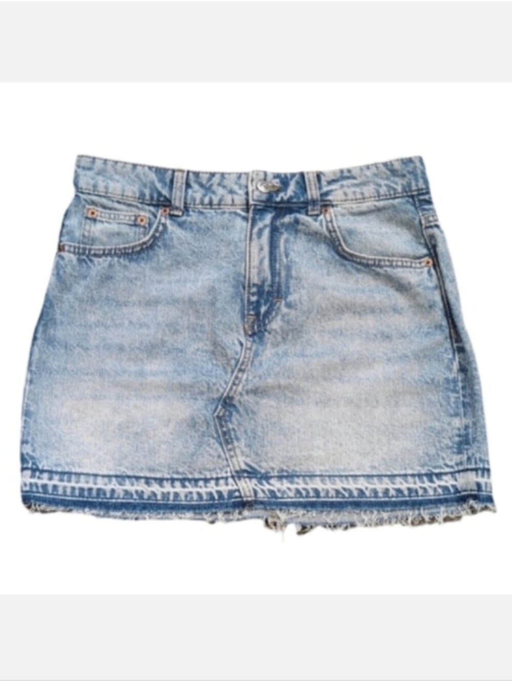 H&M Divided Denim Mini Skirt Womens Size 4 Blue Jean Light Wash Raw Hem